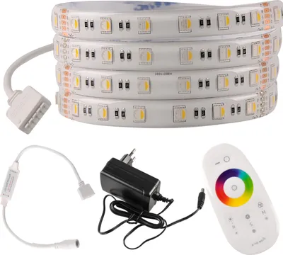 Obrázek produktu pro Sada LED pásků 24V 5m RGB+4000K IP65 dálkové ovládání, napájecí zdroj, ovladač 319302 Polux