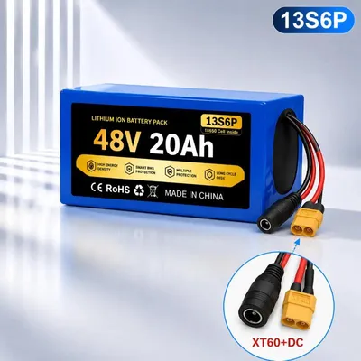 Image de Batterie lithium-ion pour vélo électrique - 13S6P - 48 V 20 Ah - cellules 18650 - système de gestion de batterie (BMS) intelligent - connecteur XT60 - chargeur DC