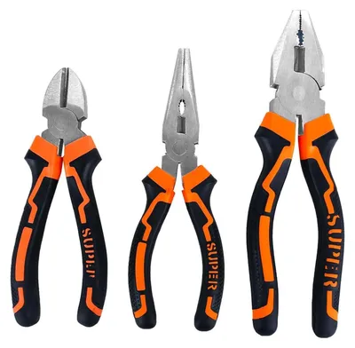 Obrázok produktu pre Sada 3 kusov: kombinačky, kliešte s úzkymi čelusťami, nožnice na káble, dĺžka 180 mm, 160 mm, materiál: uhlíková oceľ