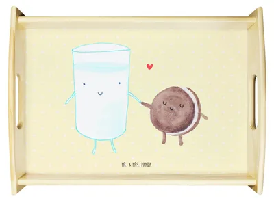 Produktbild von Mr. & Mrs. Panda Dekotablett Milch Keks - Gelb Pastell - Geschenk, tablett holz, Frühstückstablett, Milk, Lustige Sprüche, Holztablett, aus, Serviertablett, Cookie, Kekse