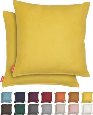 Immagine prodotto di Set di 2 fodere per cuscino Blumtal 45x45 cm in ciniglia - accogliente cuscino per divano con cerniera nascosta,  Oekotex, morbido cuscino decorativo, Senape piccante - Giallo
