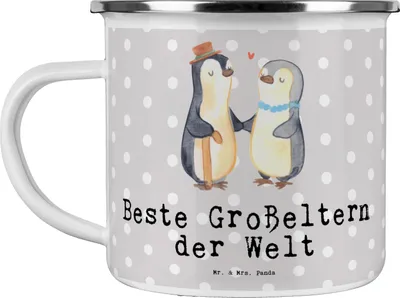 Produktbild von Mr. & Mrs. Panda Emailletasse Pinguin Beste Großeltern der Welt - Grau Pastell - Geschenk, Teetasse, Geburtstag, Pott, Oma, Emaille Tasse, Kaffeepott, Bester, Grosseltern