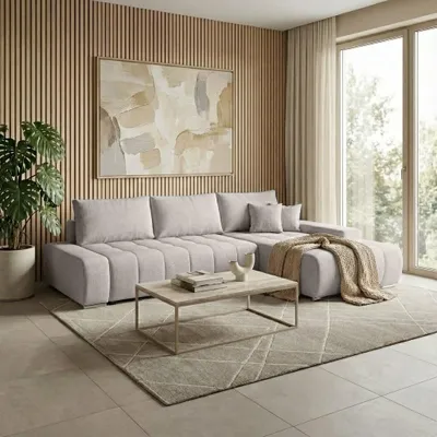 Produktbild von Beautysofa DRACO L Ecksofa mit Schlaffunktion & Bettkasten 267 cm - Schlafsofa, Bettsofa, Couch L-Form, Seitenausführung Rechts – Beige Barrel 04