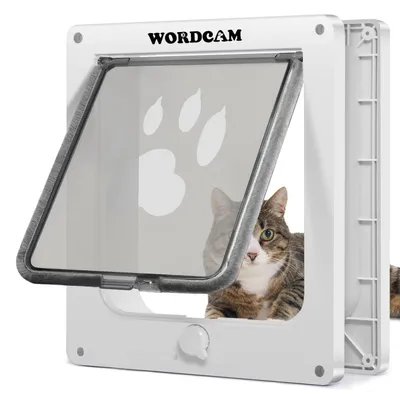 Image de Porte pour chat, modèle XL, blanche, avec verrouillage à 4 voies, pour intérieur et extérieur, adaptée aux chats jusqu'à 9 kg, en ABS acrylique, résistante aux intempéries