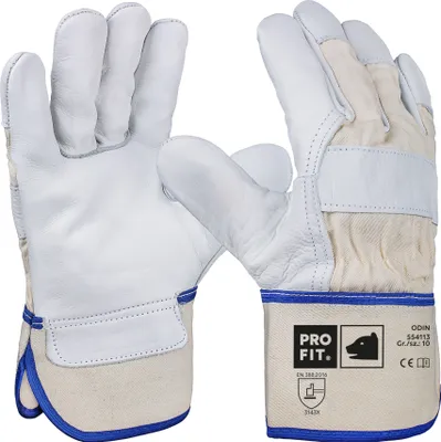 Produktbild von PRO FIT Premium Arbeitshandschuh ODIN 12er Pack – Rindvollleder Handschuhe, Profi Forst Handschuh, Schutzhandschuhe mit Canvas-Stulpe - Natur, Gr. 9