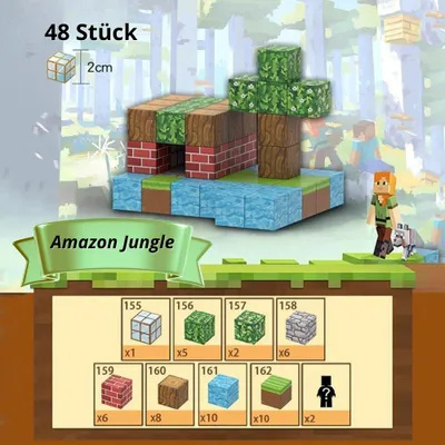 Produktbild von Magnetische Bausteine für Kinder – Set: Amazon Jungle (48 pcs) – STEM Lernspielzeug aus ABS, Montessori Baukasten, Kreatives Magnetspiel
