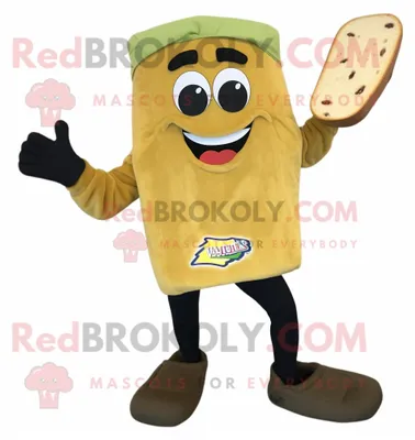 Imagen del producto de Personaje REDBROKOLY de disfraz de mascota Olive Grilled Cheese Sandwich vestido con un cargo Shorts y Mittens