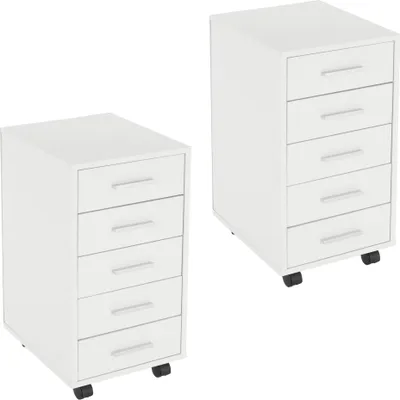 Immagine prodotto di ML-Design Set da 2 contenitori su ruote, archivio mobile, cassettiera da ufficio con 5 cassetti, mobile da ufficio bianco 33x38x63,5 cm