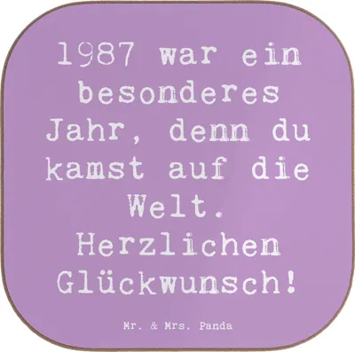 Produktbild von Mr. & Mrs. Panda Untersetzer für Gläser Spruch 1987 Geburtstag - Lavendeltraum - Geschenk, Tischuntersetzer, Erinnerungen, gläseruntersetzer, Geburtsjahr, Tischschoner