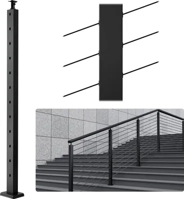Immagine prodotto di VEVOR paletto per ringhiera a cavi, 106,68x2,54x5,08 cm, foro angolato a 30°, paletto per ringhiera a scale, 12 fori preforati, paletto in acciaio inox SUS304 con staffa orizzontale e curva, set da 1