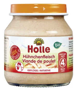 Produktbild von HÜHNCHENFLEISCH OHNE ZUCKERZUSATZ GLUTENFREI AB DEM 5. MONAT  125 g (GLAS) – HOLLE