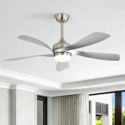 Produktbild von Sofucor 132 cm moderner Deckenventilator, DC-Motor, mit Beleuchtung und Fernbedienung, silberfarben, Nickel-Silber