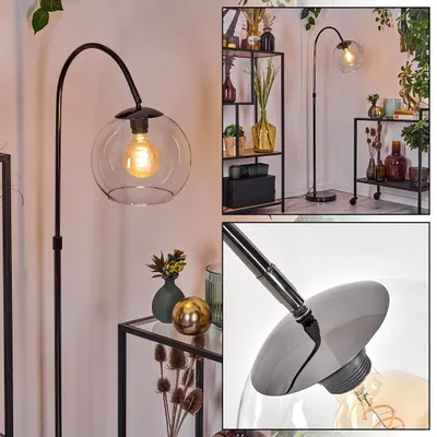 Produktbild von Cesaro Stehlampe aus Metall/Glas in Schwarz/Chrom/Klar im Retro-Design
