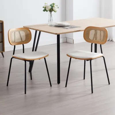 Image de Chaise de salle à manger - Chaise - Chaise de cuisine - Chaise en osier - Chaise design - Lot de 2 - Cuir synthétique blanc (PU)