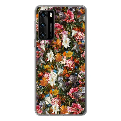 Produktbild von MuchoWow® Handyhülle Schutzhülle Hülle für Huawei P40 Blumen - Schmetterling - Design - Kunst - Abstrakt - Malerei - Alte Meister Silikon Softcase Handy Hülle - Handytasche