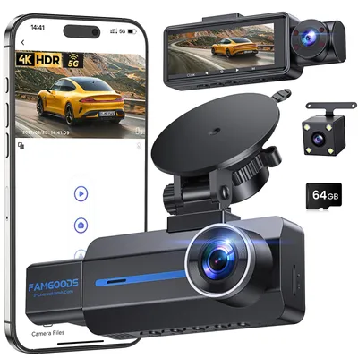 Image de Dashcam 4K avec 3 canaux - Pour voiture avec vision nocturne et connexion WiFi