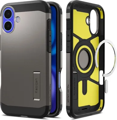 A product shot of a phone case, showing both the front and back.