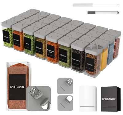 Image de Solidchoice - Ensemble de 32 pots à épices avec couvercles et étiquettes