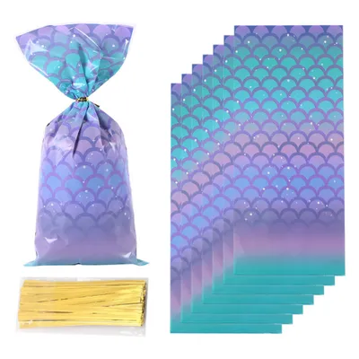 Produktbild von PRECORN 50x Meerjungfrau Geschenktüten Mädchen – Bunte Tüten in Meer-Design – Geschenkbeutel & Mitgebsel für Kindergeburtstag – Wiederverwendbar