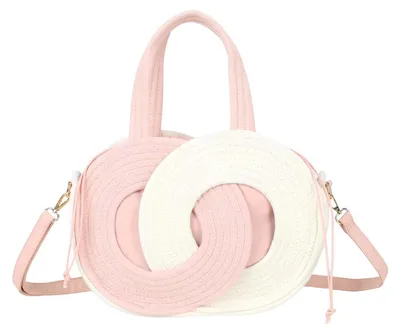 Obrázok produktu pre Gallantry, dámska kabelka s okrúhlym pleteným vzorom a ramenným popruhom, biela / ružová