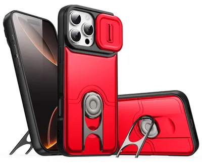 Obrázek produktu pro Pouzdro pro iPhone 12 Pro Max, Posuvným krytem fotoaparátu a kroužkovým stojánkem, nárazuvzdorné ochranné pouzdro Červená