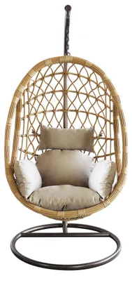 Immagine prodotto di Dondolo a sospensione da giardino in acciaio e wicker con cuscino Swing -  BurlyWood