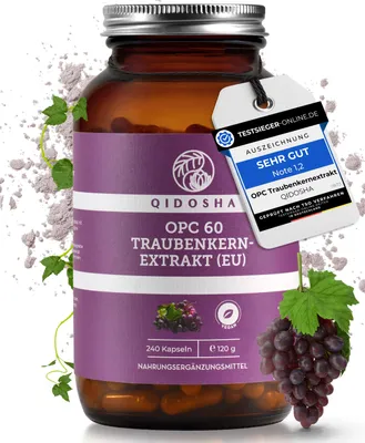 Produktbild von QIDOSHA OPC Traubenkernextrakt Kapseln hochdosiert, 60 % OPC, 240 Kapseln, vegan