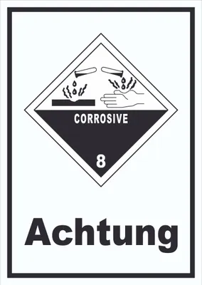 Produktbild von Schild Ätzende Stoffe Achtung Corrosive hochkant A5 (148x210mm)