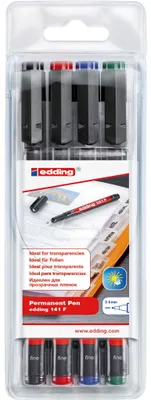 Produktbild von Edding 141 F, Schwarz, Blau, Grün, Rot, Feine Spitze, Fein, 0,6 mm, Tinte auf Alkoholbasis, Folie, Glas, Kunststoff