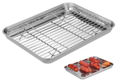 Produktbild von Edelstahl Backblech Set 2-Teilig mit Kühlgitter 26,5 x 20,5 x 2,5 cm
