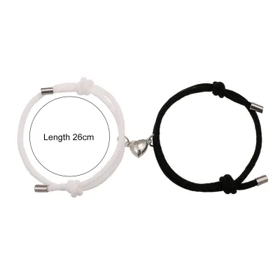 Produktbild von 2 Stücke Schönes Armband Magnetische Adsorptionslegierung Elegantes Längenverstellbares Modearmband für Dating-Schwarz mit Weiß