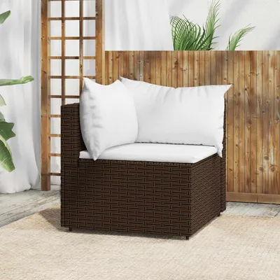 Produktbild von vidaXL Garten-Ecksofa mit Kissen Braun Poly Rattan