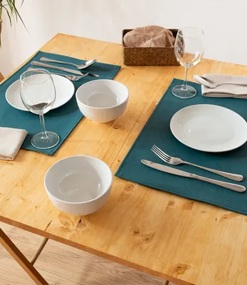 Produktbild von Monaco Petrol Vintage 2er Set Tischsets in Lederoptik | Platzsets Blau 45x30cm