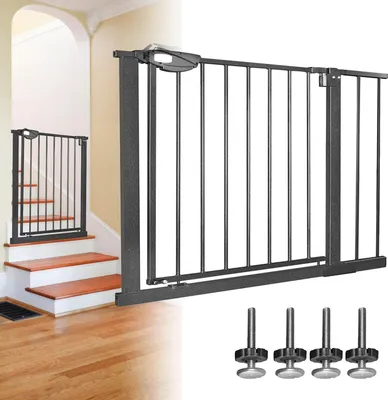 Image de Barrière de sécurité XINZI, double serrure, en métal, noire, 85-95 cm, barrière de sécurité | Arrêt à 90° | Fermeture automatique