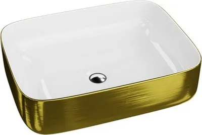 Produktbild von LAVITA Aufsatzwaschtisch Galera Brushed Gold| Aufsatzwaschbecken Rechteckig | Waschbecken ohne Überlauf und Hahnloch | Aus hochwertigem Porzellan | Waschtisch | 50,5x40x14 cm | Weiß/Gold