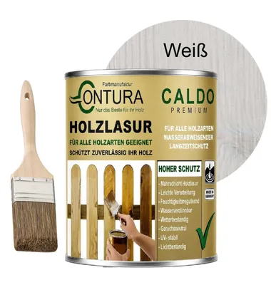 Produktbild von 2,5Liter - Holzlasur Dickschichtlasur Set + Pinsel 2in1 Dauerschutzlasur Holzschutz Lasur -10 Weiß