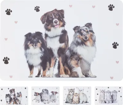 Produktbild von 8-tlg. Set Platzset Tiere mit Hunden und Katzen - 43,5 x 28,5 cm Tischset Kinder - Tischset abwaschbar mit Katzen und Hundemotiven
