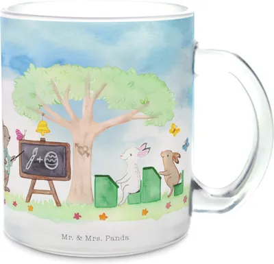 Produktbild von Mr. & Mrs. Panda Henkelbecher Hasen Schule - Transparent - Geschenk, Haferl, Teetasse, Glas, Ostern, Pott, Tee Tasse, Trinkglas