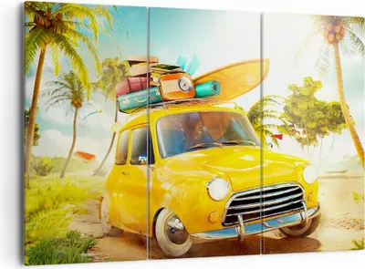 Produktbild von Bild auf Leinwand - Leinwandbild - Auto Strand Reise Sommer - 165x110cm - Wand Bild - Wanddeko - Leinwanddruck - Bilder - Kunstdruck - Wanddekoration - Leinwand bilder - Wandkunst - CE165x110-2839