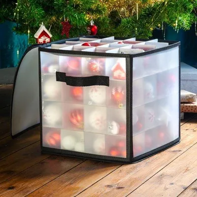 Produktbild von Famanu Aufbewahrungsbox für Weihnachtskugeln - Transparent, 64 Kugeln, faltbar, 30 x 30 cm