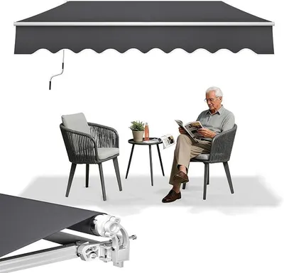 Produktbild von Markise Balkon 250x200cm - Gelenkarmmarkise Klemmmarkise Sonnenmarkise Sonnenschutz, Dunkelgrau