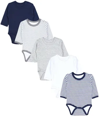 Produktbild von TupTam Langarmbody 5er Set - 100% Baumwolle, , Farbe: Streifenmix Blau Grau, Größe: 98
