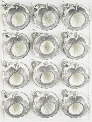 Produktbild von 12 tlg. Glas-Weihnachtskugeln Set in "Hochglanz Vintage Classic Weiss"