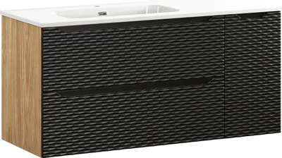 Zdjęcie produktu dla Szafka Łazienkowa 120 Cm Z Umywalką 121 Cm – Czarny Mat + Dąb