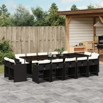 Produktbild von Eleganten-Stil Gartenmöbel Set Balkonmöbel-Set 15-tlg. Garten-Essgruppe mit Kissen Schwarz Poly Rattan - Gartenmöbelgarnituren Hommie5707893 6parcel