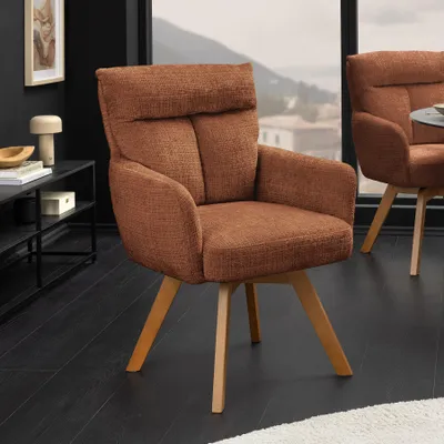 Produktbild von riess-ambiente Drehbarer Stuhl BIG GEORGE rost braun natur Chenille Buchenholz Esszimmerstuhl mit Armlehnen