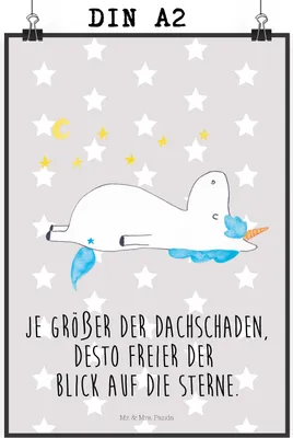 Produktbild von Mr. & Mrs. Panda Bild Einhorn Sternenhimmel DIN A2 - Grau Pastell - Geschenk, Wandbild, Einhörner, Sterne, drucke, Unicorn, kunstdruck poster, Deko, Verrückt, wanddeko