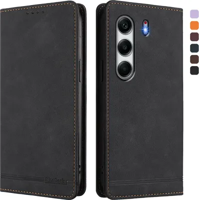 Image de Etui pour Tecno Camon 40 Pro 4G, étui rétro en cuirPolyuréthaneavec support et fentes pour cartes de crédit Noir
