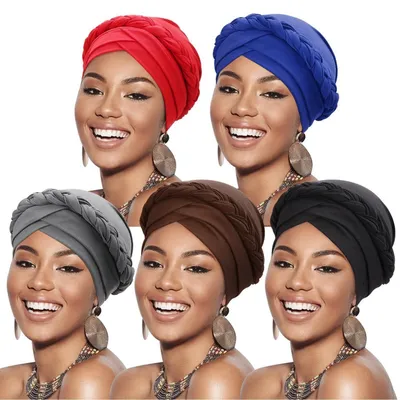 Zdjęcie produktu dla Czapki typu turban damskie, 5 sztuk, plecione, idealne dla osób po chemioterapii, gotowe do założenia, typu beanie, do spania, wykonane z poliestru, uniwersalny rozmiar