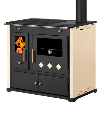 Produktbild von Kaminofen mit Backfach und Herdplatte Practik Lux Holzofen 9,5 kW Kamin Ofen Dauerbrandofen Werkstattofen Schwedenofen Hüttenofen Heizofen